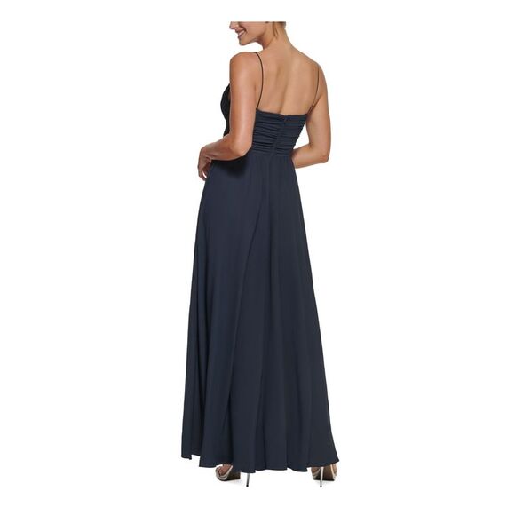 DKNY Womens Navy Lined Spaghetti Strap V Neck Full-Length Formal Gown Dress 12 - Picture 2 of 5